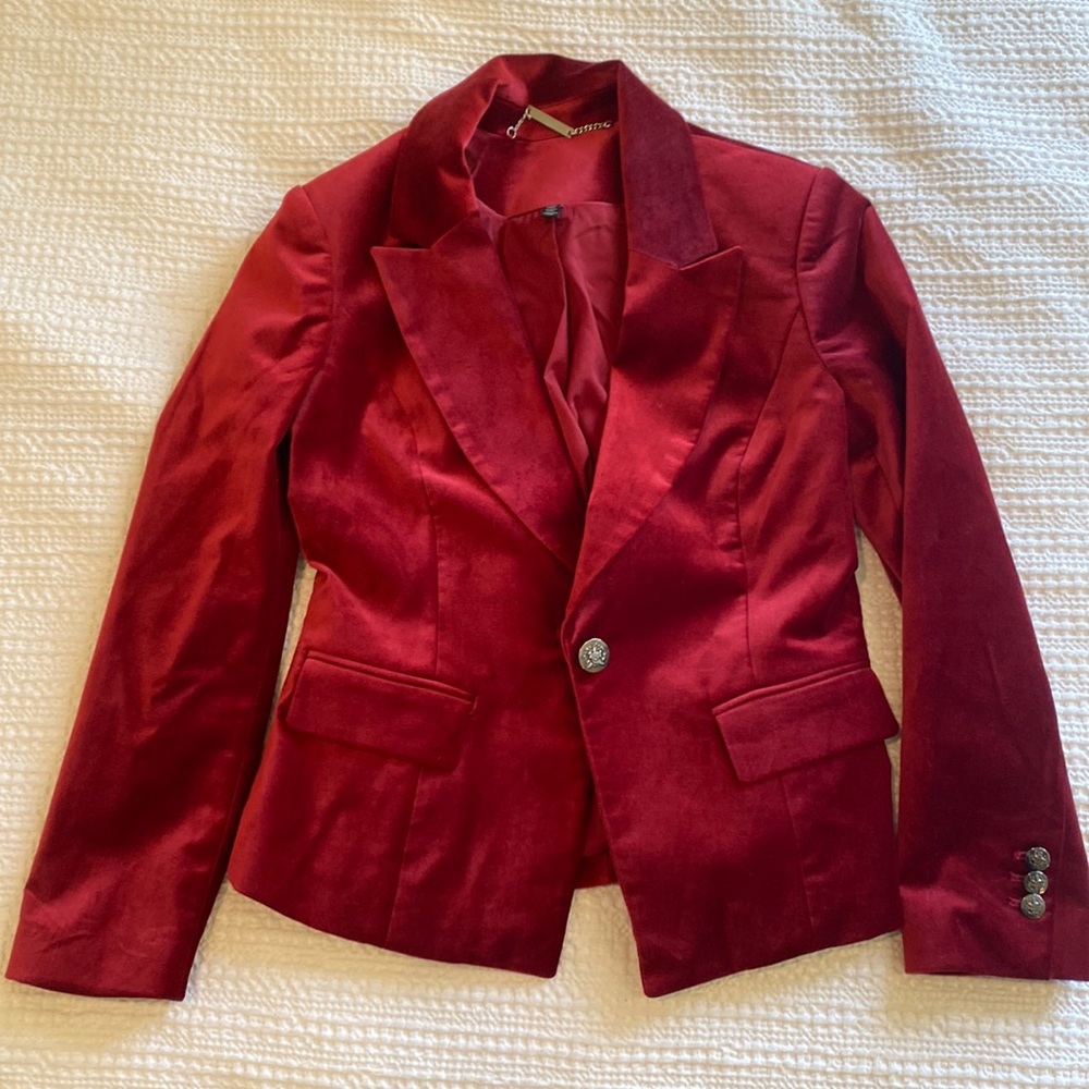 White Black, Red Velvet Blazer Jacket, Size 4P